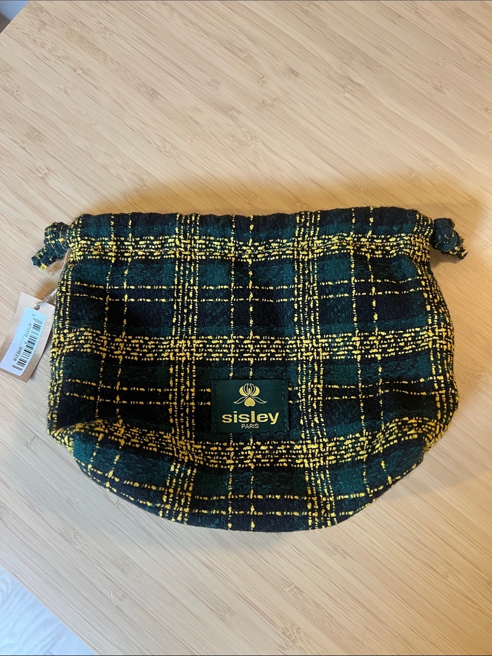 Sisley-Paris Black & Yellow Plaid Drawstring Cosmetic Pouch